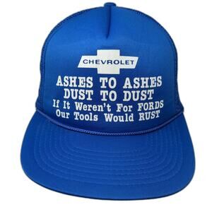 Speedway Trucker Hat Blue OSFM Chevrolet Ford Rust Novelty Slogan Mesh Snapback